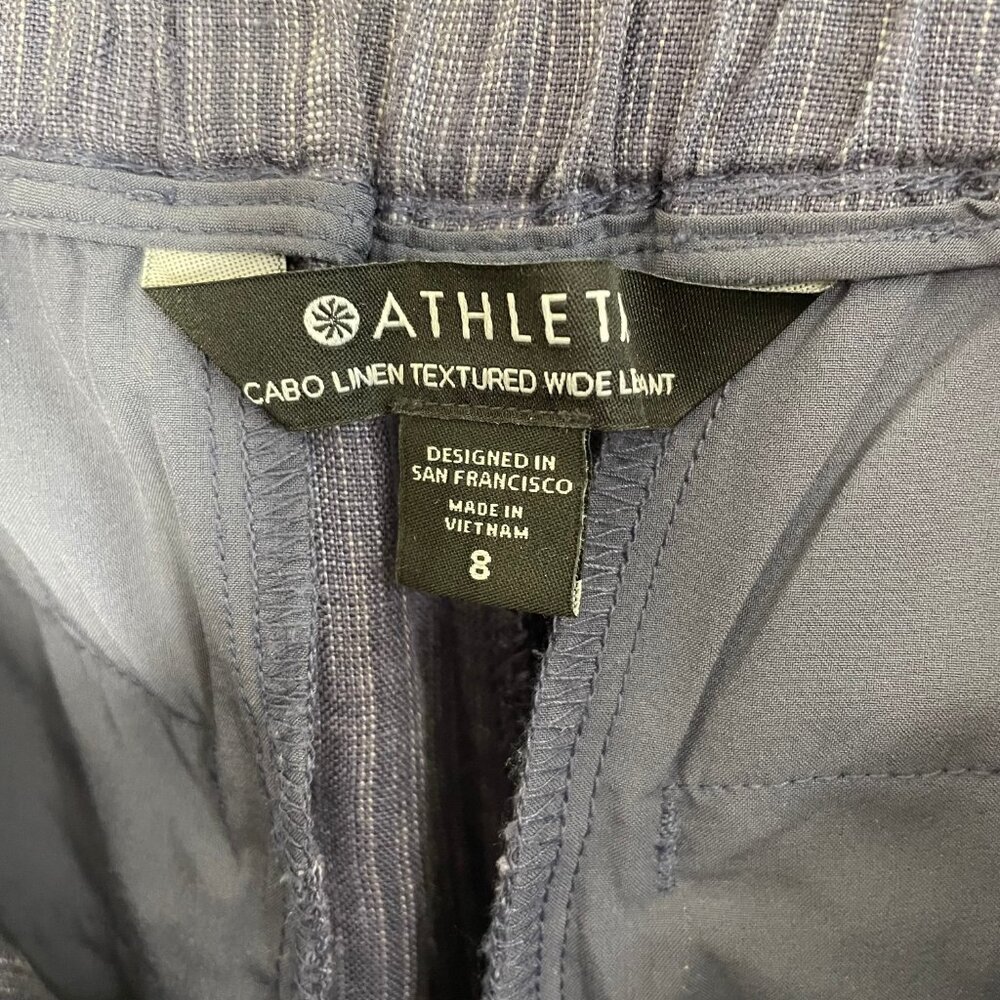 Athleta Womens Cabo Linen Textured Wide Leg Pants Blue Loose Fit Pockets Size 8 - Picture 6 of 12